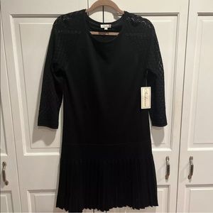 Shoshanna Black Lisette Knit Drop Waist Long Sleeve Dress Sz L NWT